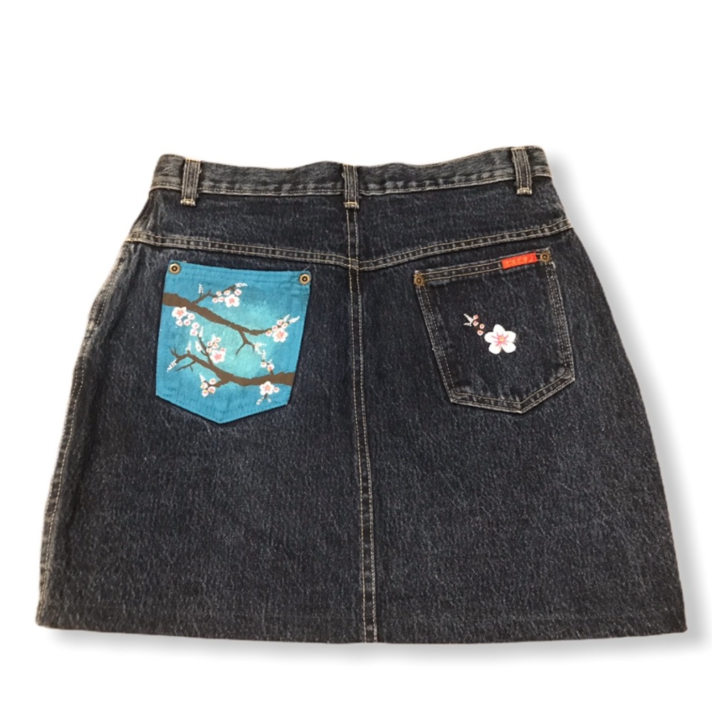 Hand painted Bonjour vintage jean skirt size M